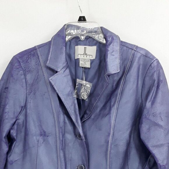 Vtg 80's JL Studio Leather Jacket Iridescent Purple Blazer Button Down Sz 16W - Picture 3 of 9
